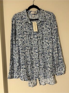 NWT Alexander Jordan 'Indigo Batik' Button Down Blouse - Size XL